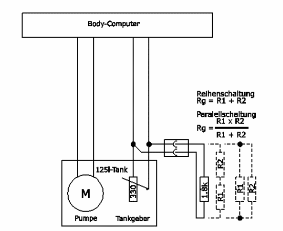 Dies ist das Schaltbild zur Angleichung der Tankanzeige vom 90 l auf 125 l Tank.
